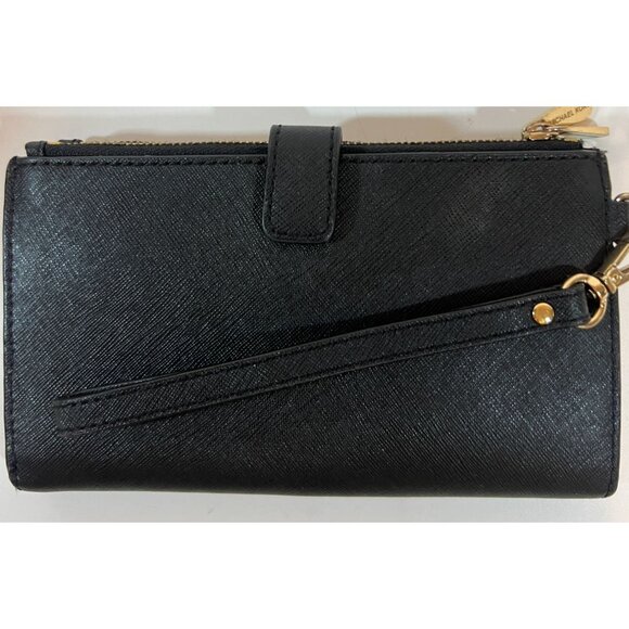 Michael Kors Black Saffiano Leather Wallet Wrist Strap Card Slots 2 zip pockets - Picture 2 of 7
